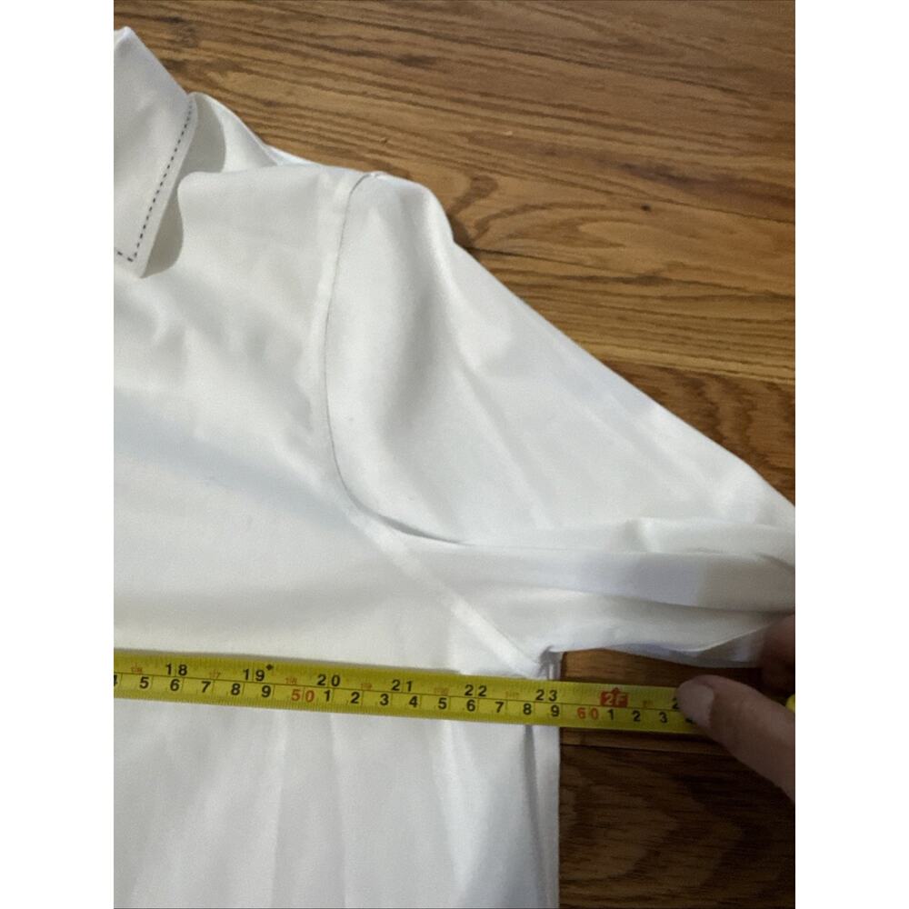 Chico's XL (3) 14 White No Iron Stretch Button Down Tunic Stitch Collar Minimali - Picture 7 of 10